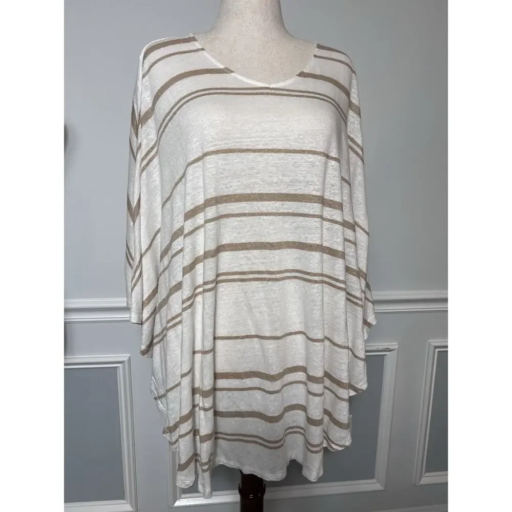 GARNET HILL-LXL-Organic LINEN Poncho Cover-up-Cruise-Beach-Boho-Lagenlook-Earthy